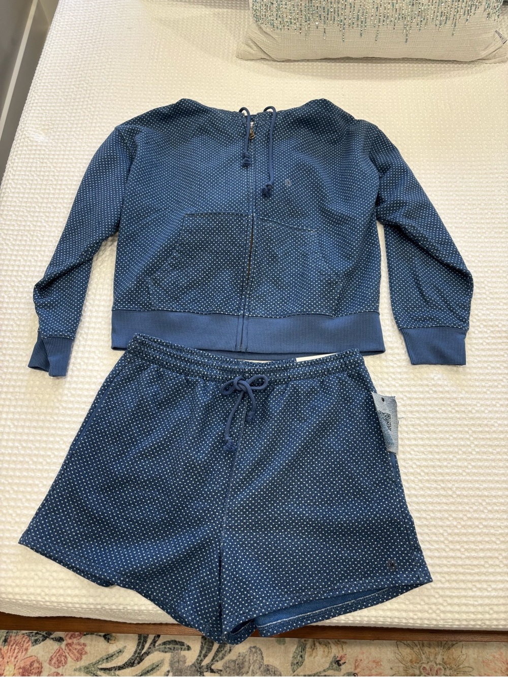 American Eagle Outfitters Navy Blue Polka Dot Zip Hoodie and Shorts Set